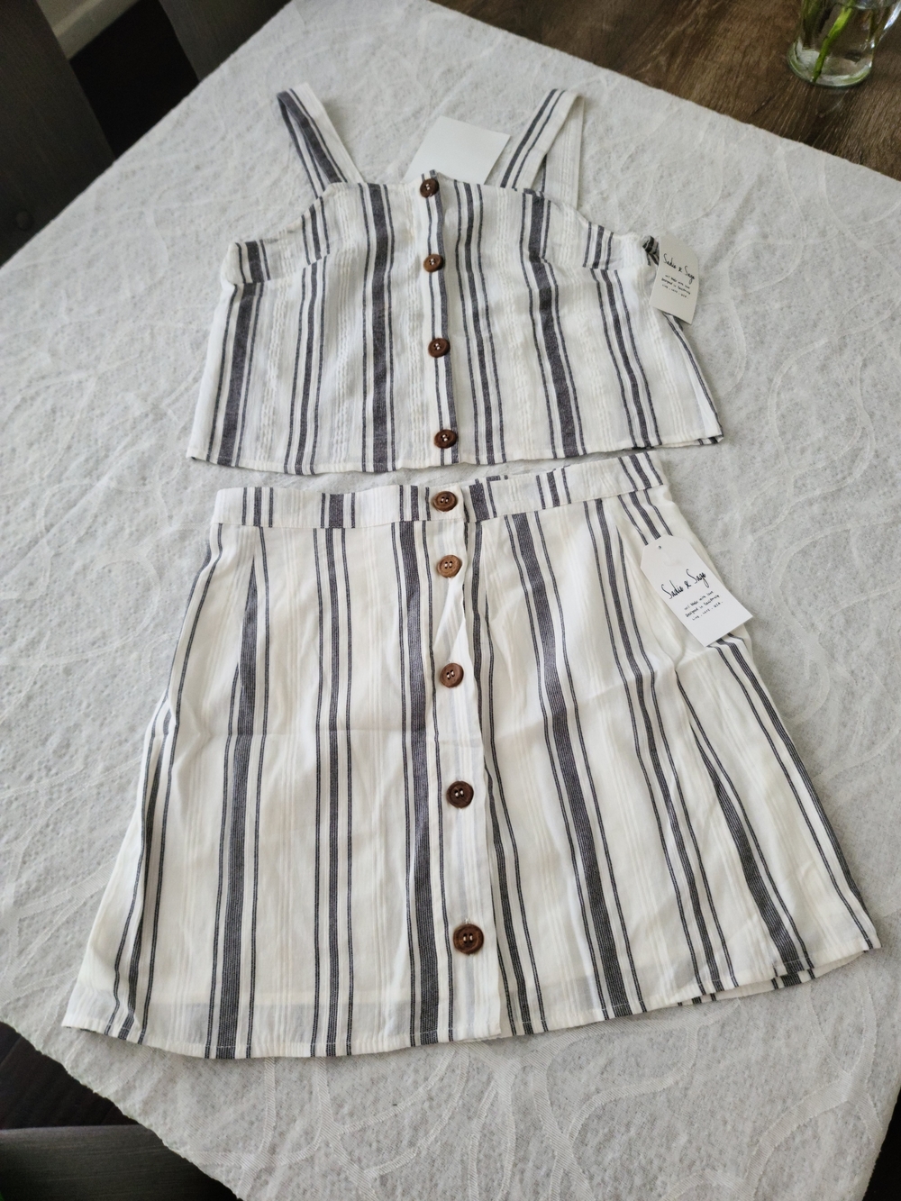 Sadie & Sage White and Black Striped Button-Front Skirt